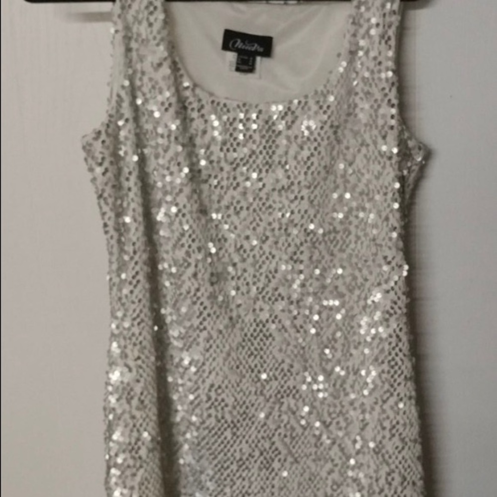 Off white and silver sequins tank top